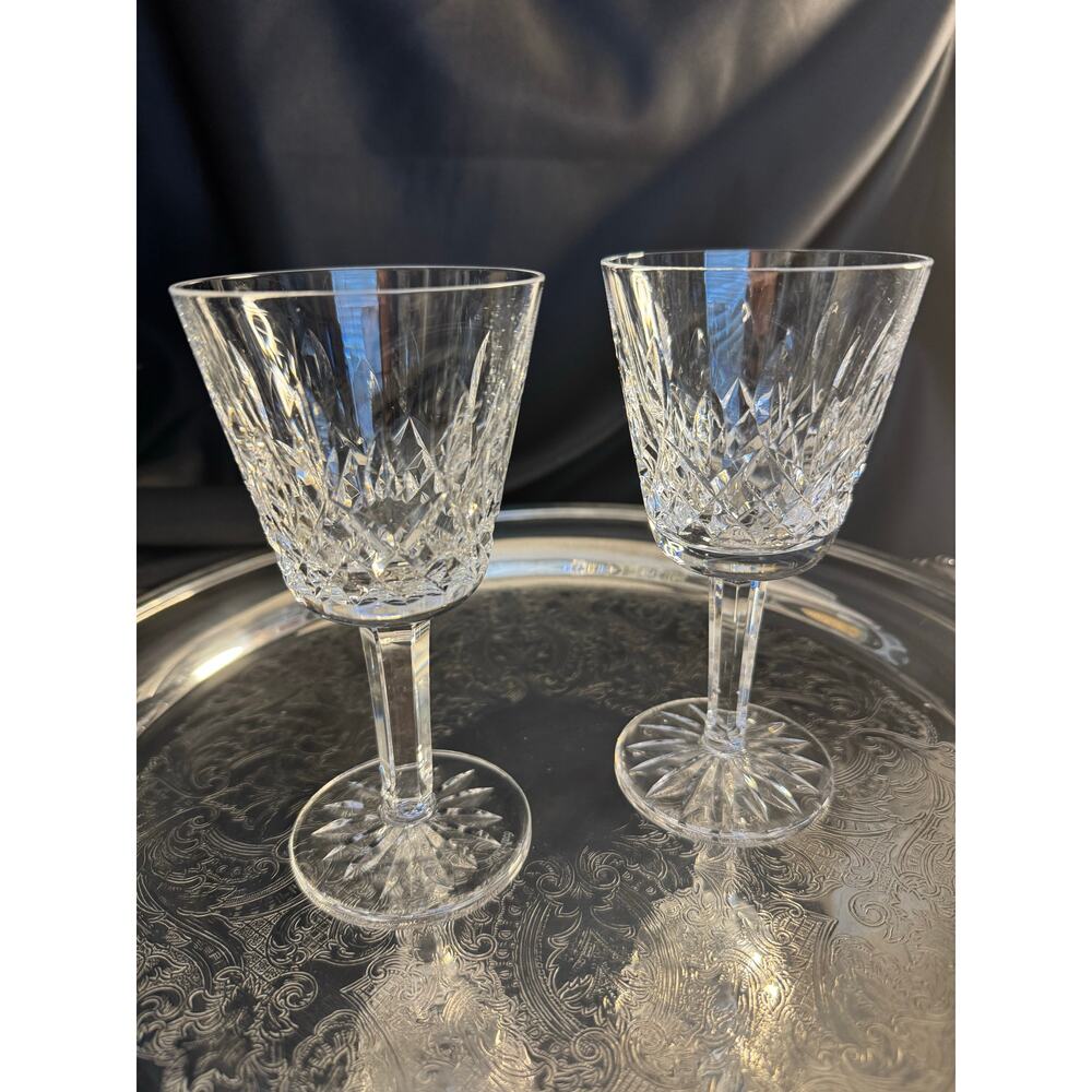 Set of 2 Waterford Irish Cut Crystal Lismore Claret Glasses